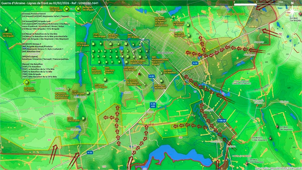 Front line in Kostyantynivka according to Bluesky user Poulet Volant.