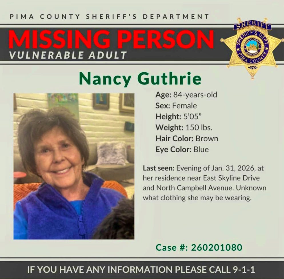 Missing person report from the Pima County Sheriff's Office in Arizona.