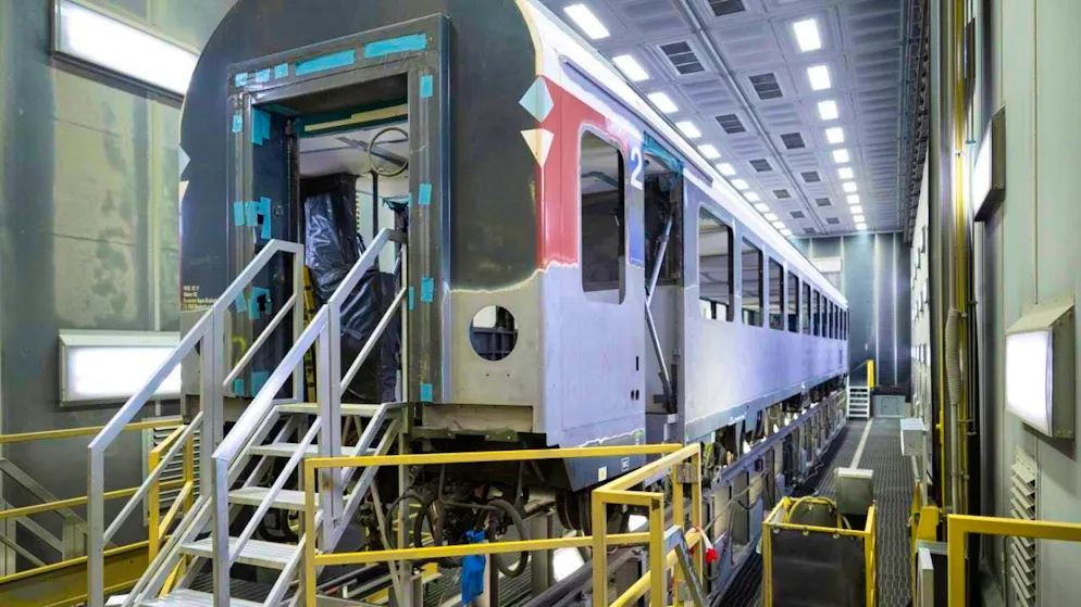 Railroad carriages can be painted, glued, sanded and varnished in the new maintenance hall at the SBB plant in Olten. SBB calls it a unique facility in Switzerland.