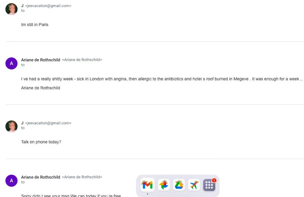 Jmail mette l'affare Epstein a portata di clic, per tutti. Ad esempio, è possibile consultare queste e-mail tra Jeffrey Epstein e la banchiera ginevrina Ariane de Rothschild.