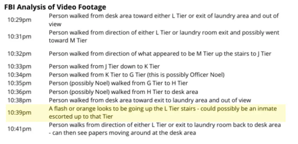 FBI-Memo zu den Gefängnisaufnahmen am Vorabend von Epsteins Tod.