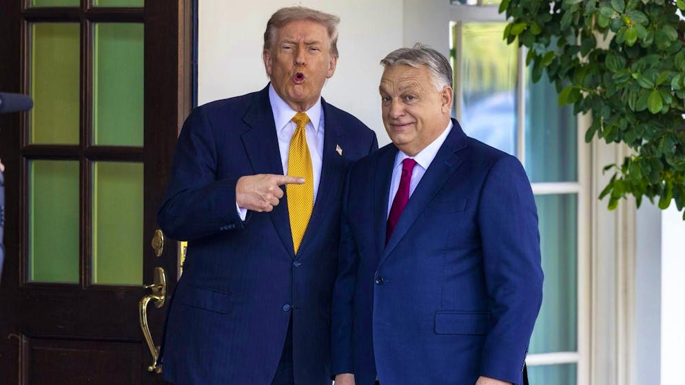 Hungary's Prime Minister Viktor Orban (right) - pictured here with US President Donald Trump in the White House - is lagging well behind in the polls. (November 7, 2025)