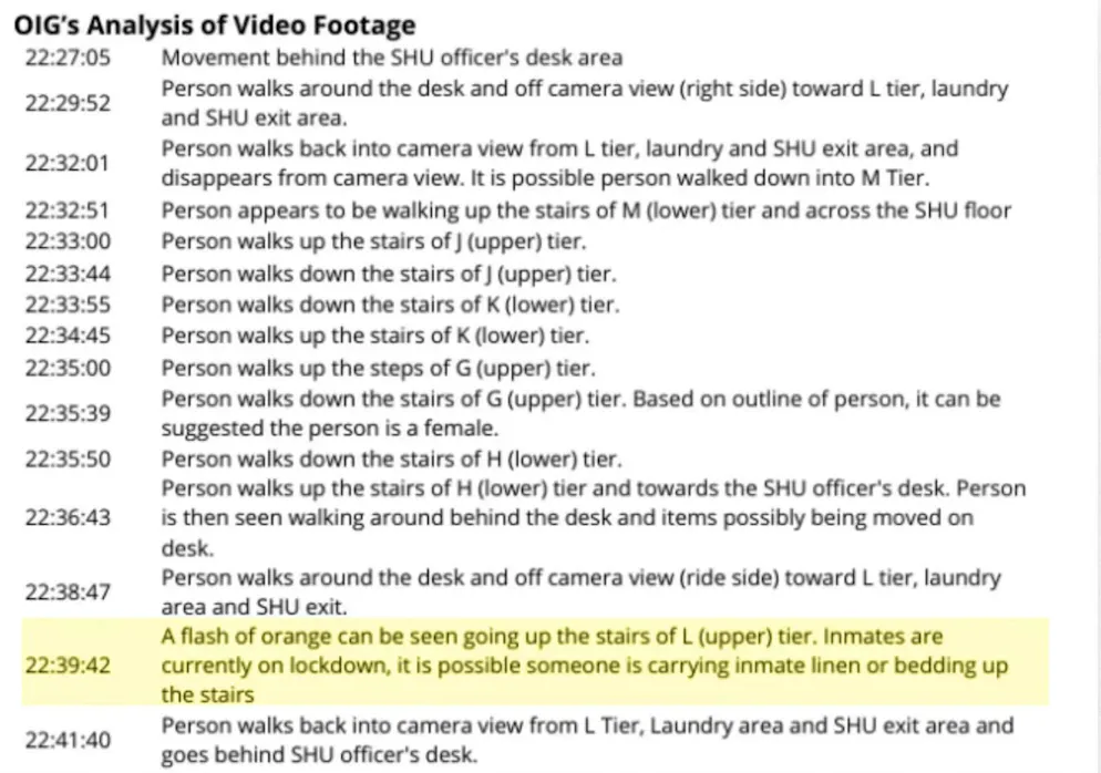 Rapport de l'Office of Inspector General au ministère de la Justice sur la vidéo de la prison.