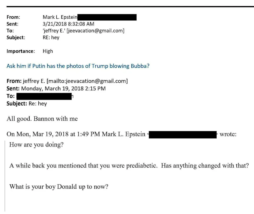 Échange de mails entre Mark et Jeffrey Epstein en mars 2018.