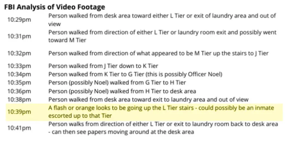 Mémo du FBI sur les enregistrements de la prison la veille de la mort d'Epstein.