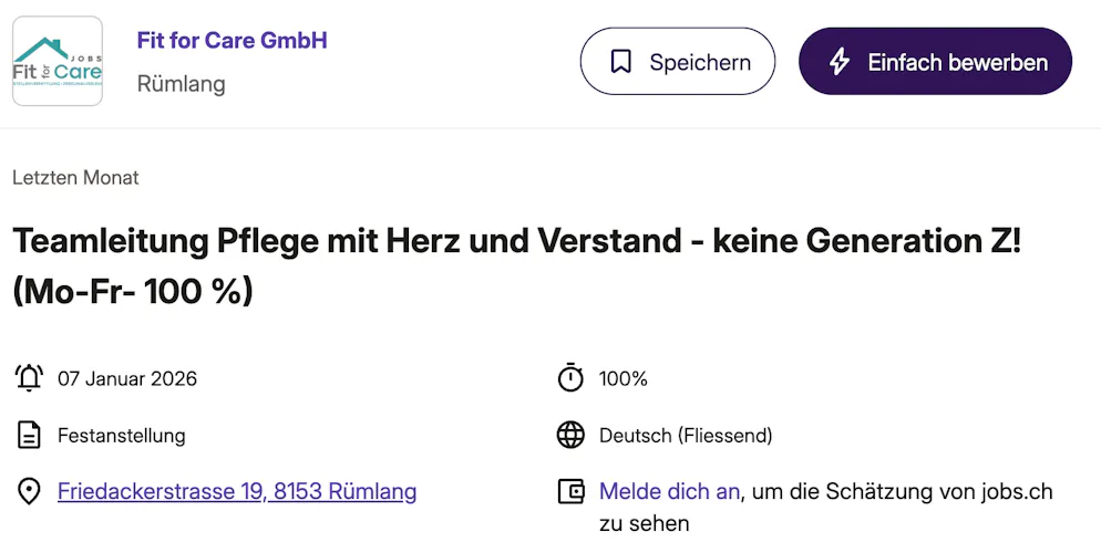 Das Stelleninserat auf Jobs.ch.