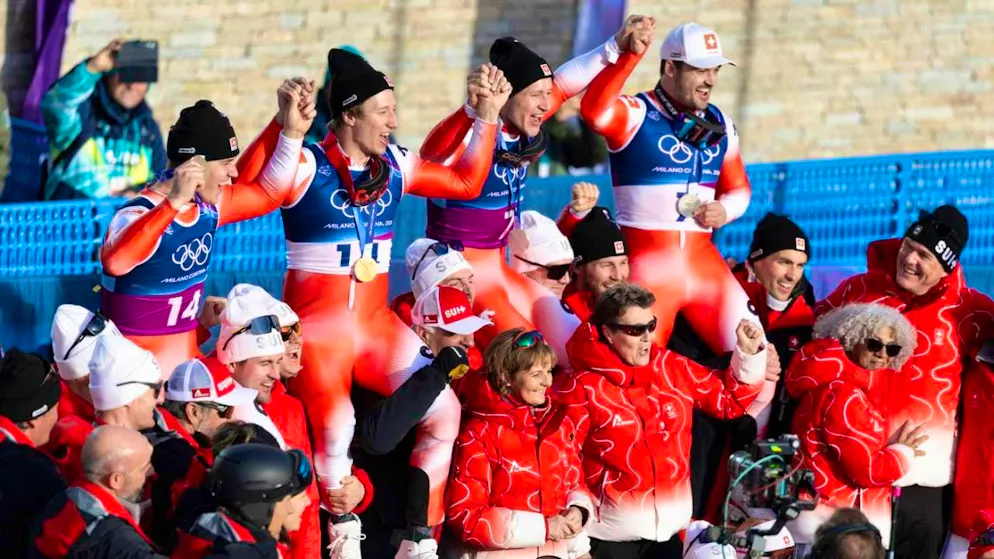 Four Swiss racers celebrate Olympic medals in Bormio
