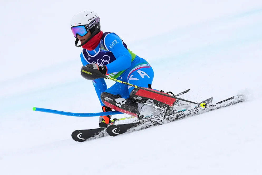 Giada D'Antonio sulla pista di Cortina d'Ampezzo. La sua prima gara olimpica, purtroppo, durerà molto poco. 
