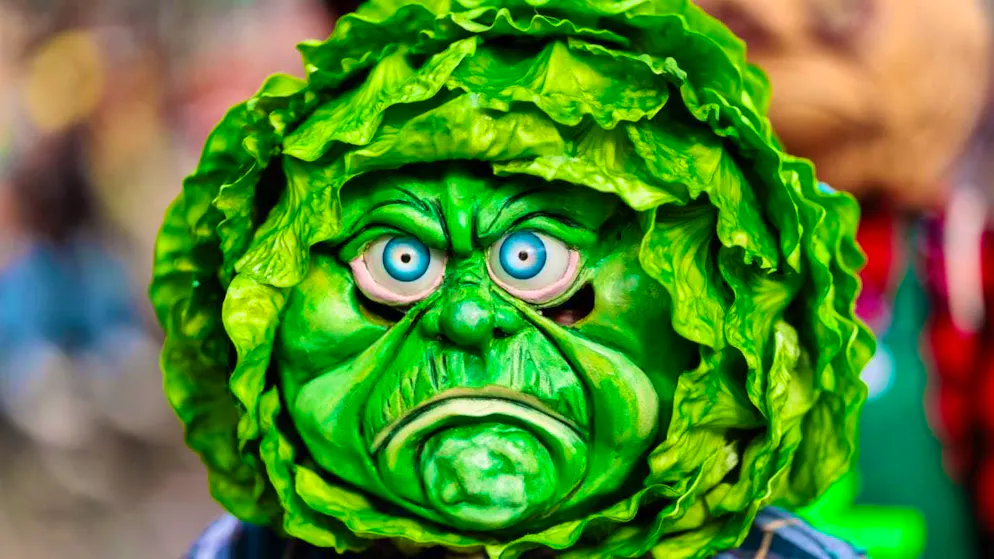 26,000 carnival fans watch the Fritschium parade in Lucerne - Gallery. Grim individual mask.
