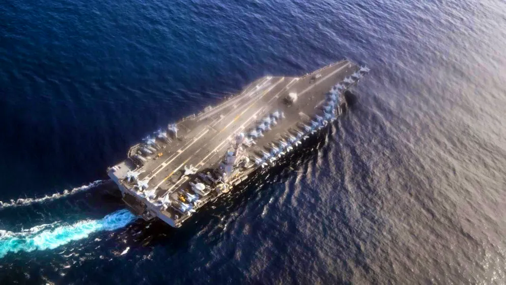 ARCHIVE - The aircraft carrier USS Gerald R. Ford sails through the North Sea. Photo: Federico Gambarini/dpa