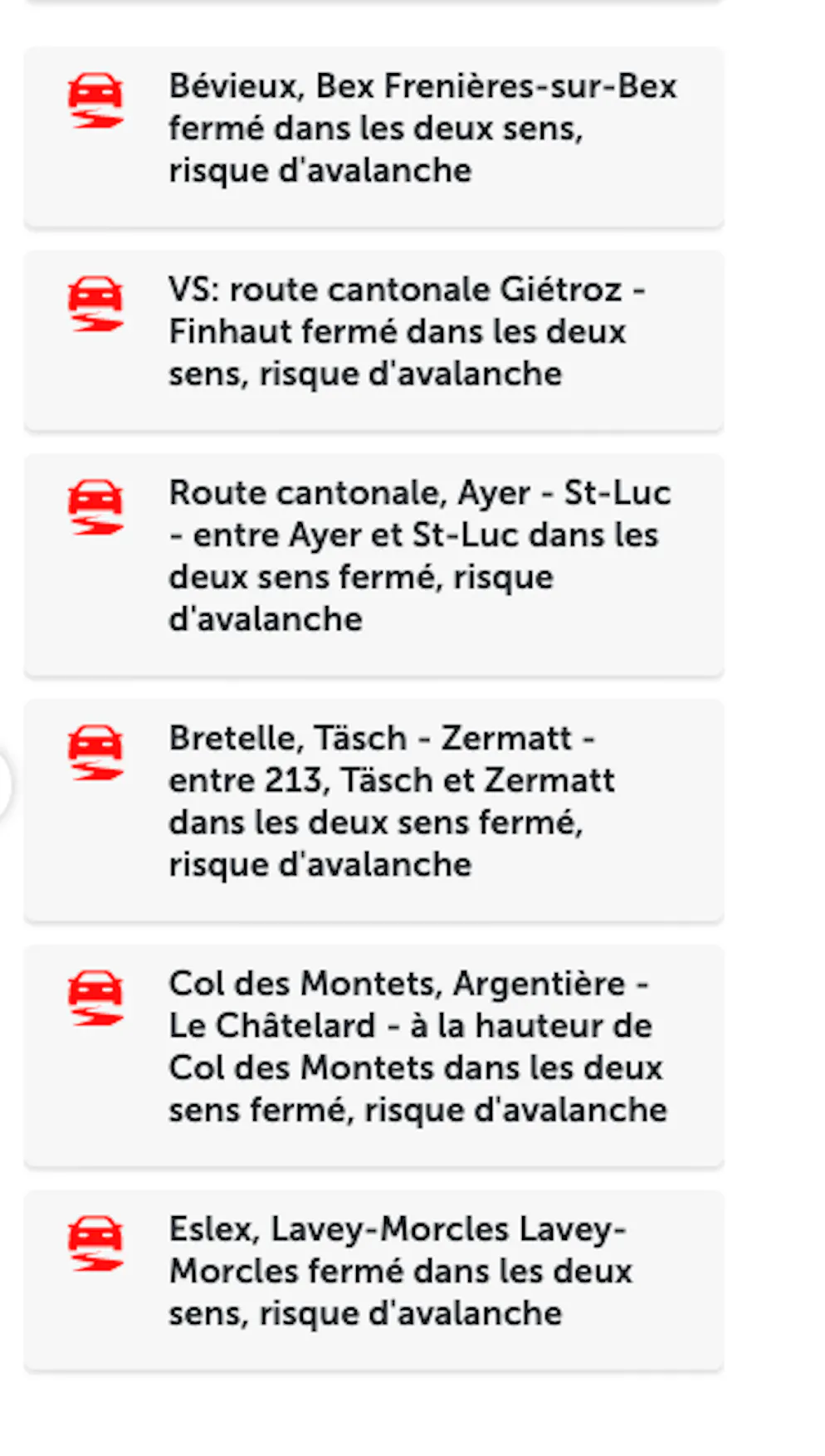 La situation actuelle selon le TCS.