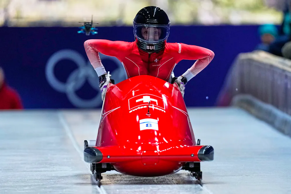 Olimpiadi 2026. La svizzera Melanie Hasler prende il via nella gara di monobob femminile di domenica 15 febbraio.