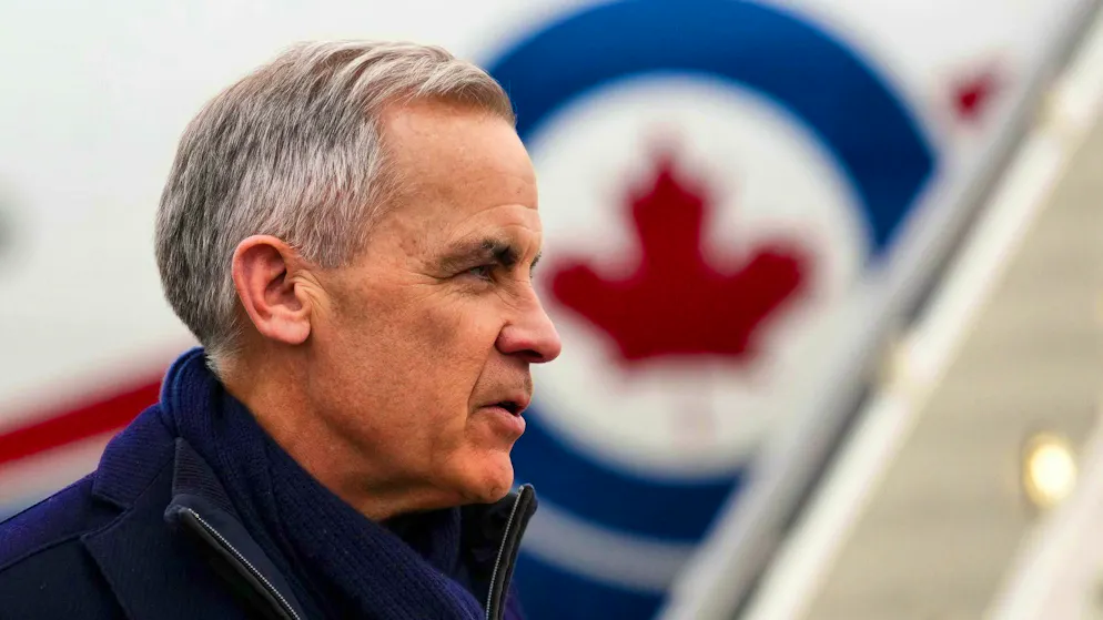 Mark Carney le 19 janvier à l'aéroport de Zurich, avant de se rendre au WEF.