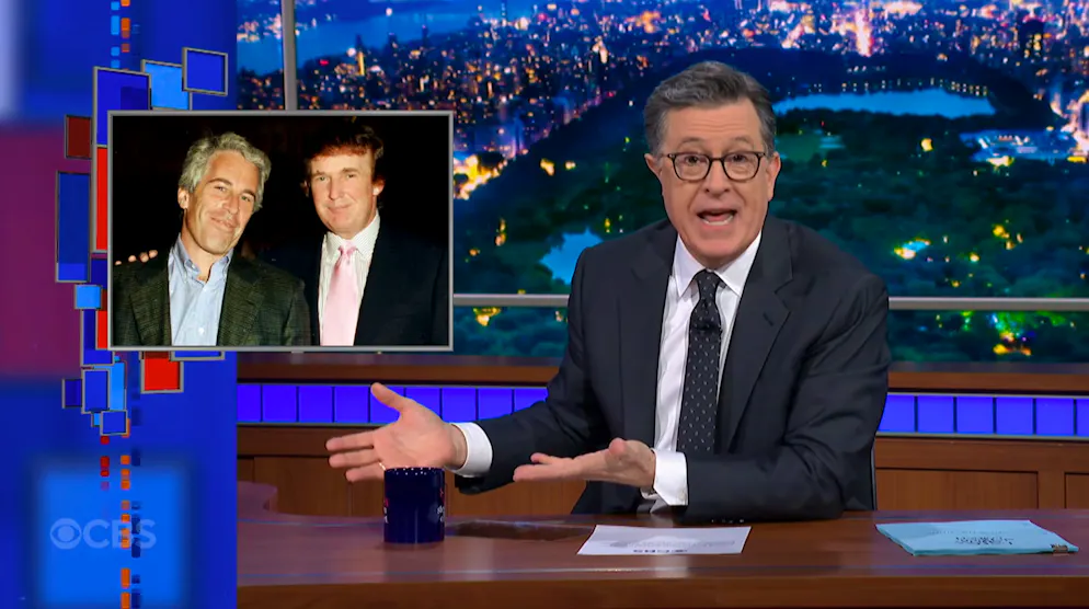 «Sie haben mich dazu gebracht», sagt Colbert – und zeigt Jeffrey Epstein mit Donald Trump.