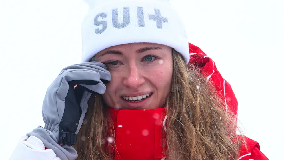 L'émotion de Marianne Fatton au moment de recevoir sa médaille d'or.