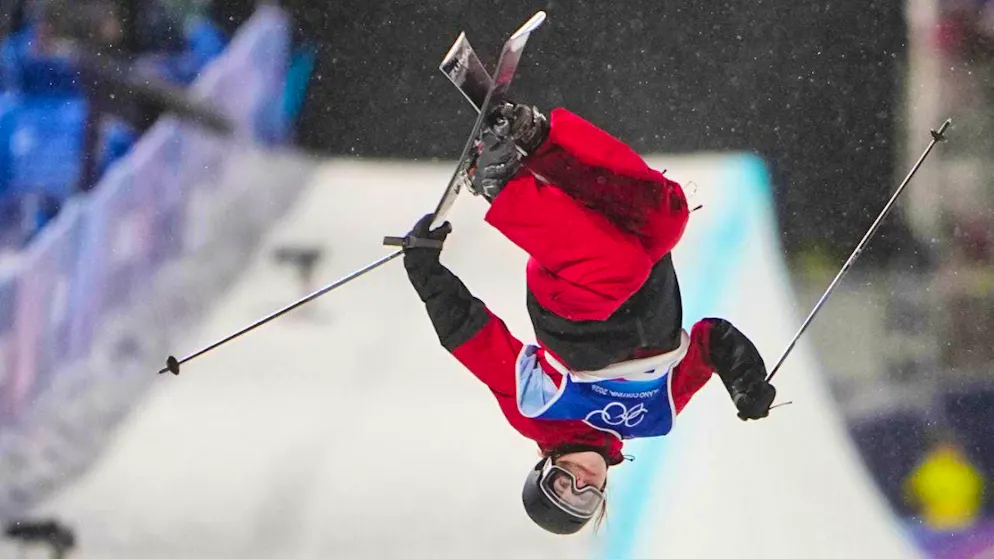 Hard impact: Canadian Cassie Sharpe takes a heavy fall in the halfpipe