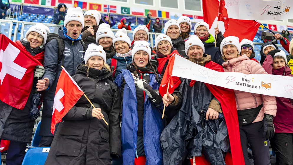 La famille et les amis de Marianne Fatton présents en tribunes à Bormio pour encourager leur protégée.
