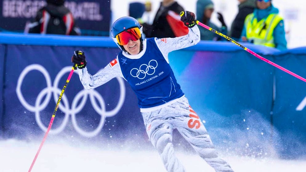 After two bronze medals, Fanny Smith now shines with Olympic silver - Gallery. Silver: Fanny Smith celebrates after crossing the finish line