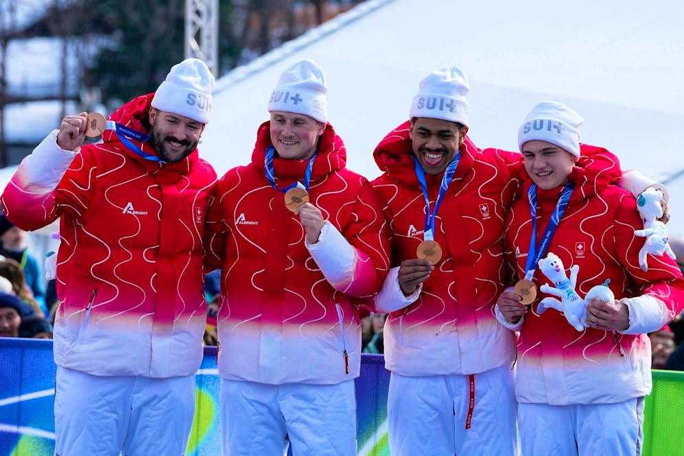All Swiss Olympic medals. Michael Vogt leads the four-man bobsleigh to bronze - the pushers Andreas Haas, Amadou David Ndiaye and Mario Aeberhard naturally also play their part in the success.