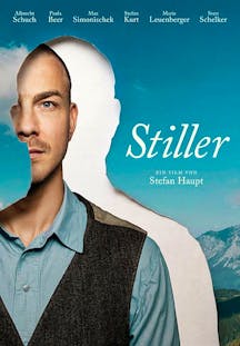 Filmplakat zum Film Stiller von Stefan Haupt mit Albrecht Schuch und Paula Beer vor einer Berglandschaft.
