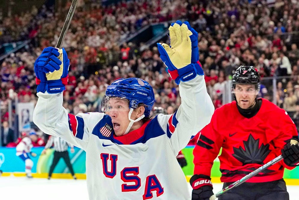 Video call from Trump: US ice hockey cracks win the Olympics - Gallery. Matt Boldy scored the 1:0 after a great solo run.