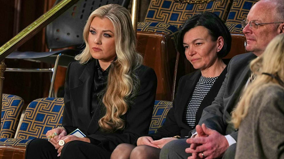 Erika Kirk, the widow of slain far-right activist Charlie Kirk, at Trump's speech to the US Congress. (February 24, 2026)