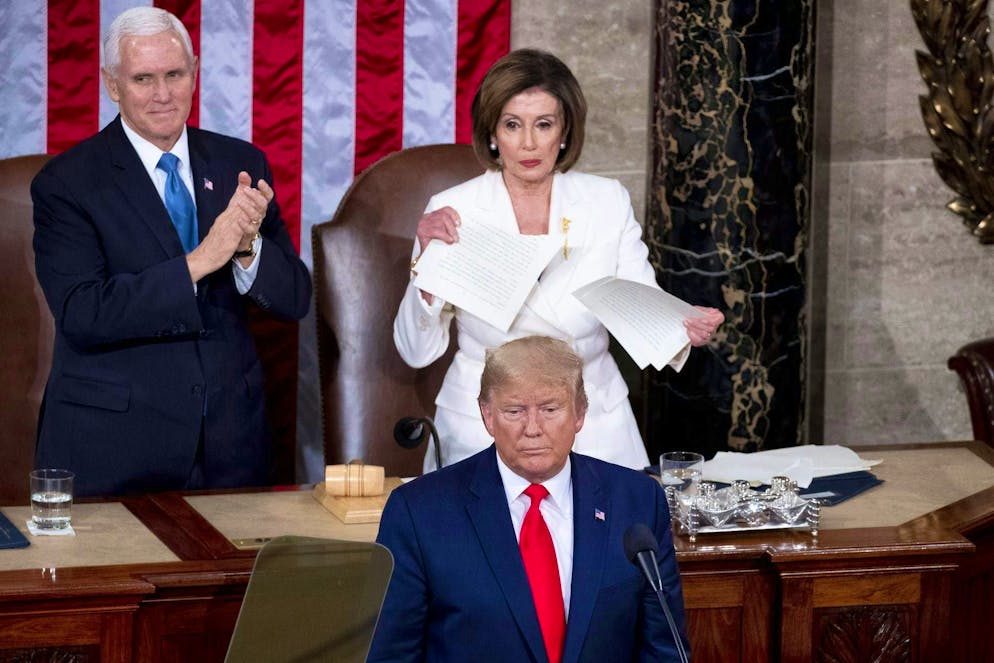 In 2020, Speaker of the House of Representatives Nancy Pelosi tore up Trump's speech.