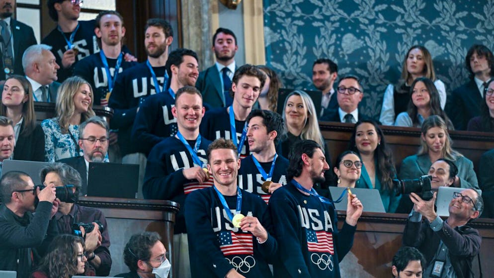 Olympiasieger im Eishockey. US-Team im Weissen Haus geehrt