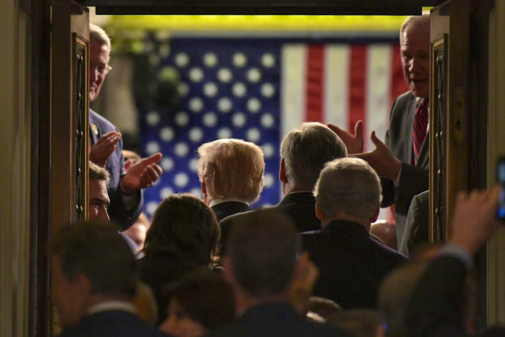 The US President (here in 2018) normally has no business in Parliament.