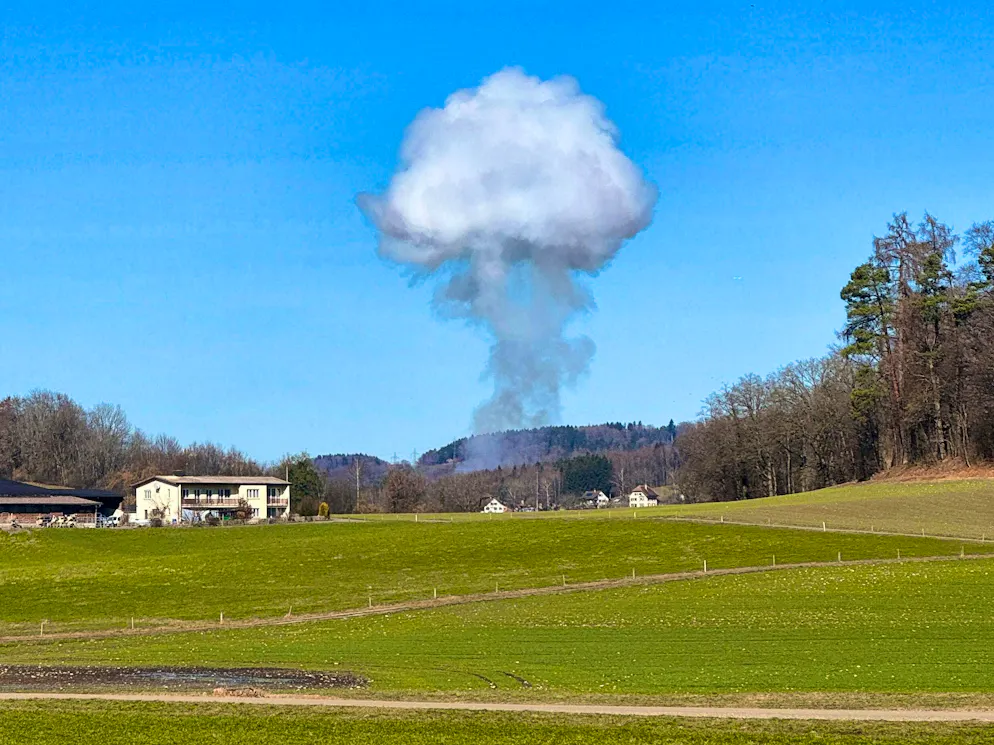 Une forte détonation dans l'Oberland zurichois. Un lecteur a envoyé cette photo du nuage de fumée en forme de champignon.