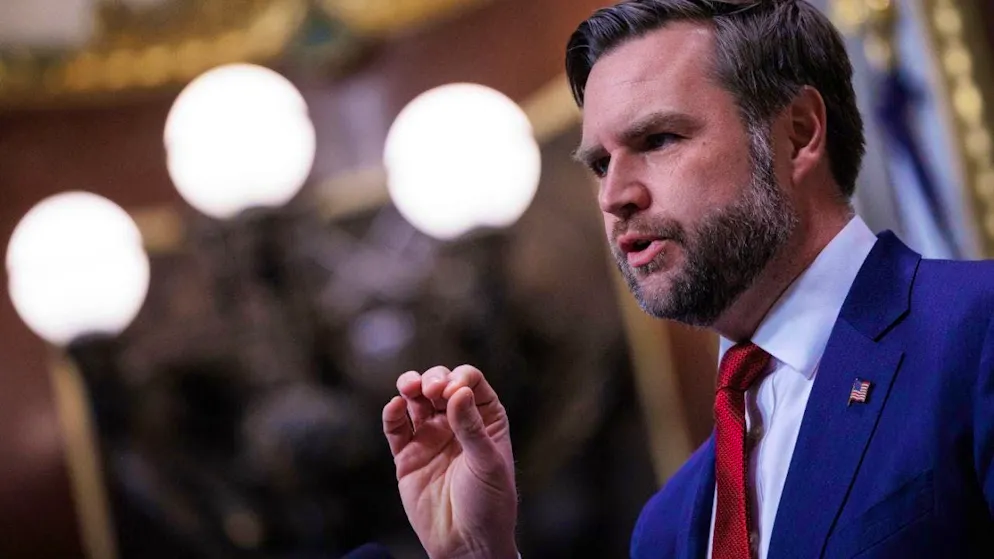 US Vice President JD Vance speaks during a press conference in the old Eisenhower Executive Office Building on the White House campus. Photo: Tom Brenner/AP/dpa