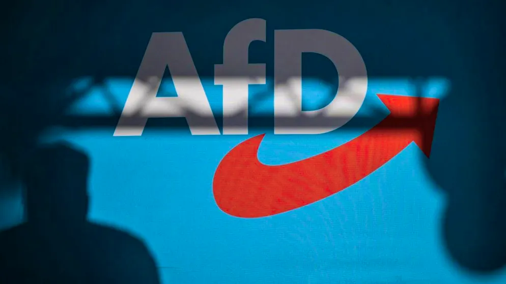 ARCHIVE - A speaker casts a shadow on the back wall of the stage with AfD lettering at an event. Photo: Hannes P Albert/dpa