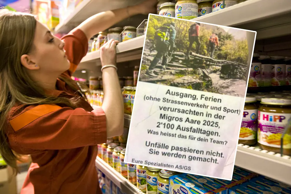 Under pressure: Migros employees are confronted with posters like this. 