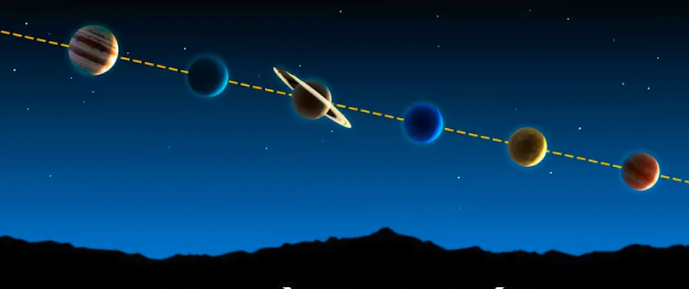 Samedi, ne cherchez pas une ligne parfaite. Ce que vous verrez, c’est un arc doux de planètes le long du ciel, un effet de perspective fascinant.