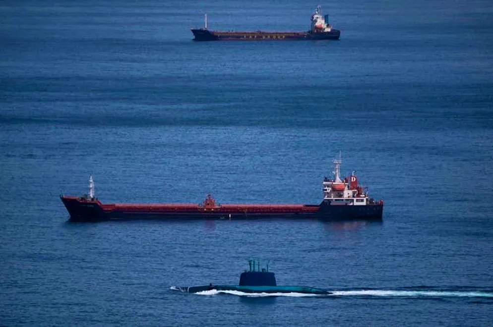 USA and Israel attack Iran. An Israeli submarine is seen in Haifa Bay in northern Israel after Israel declared a nationwide alert following its attacks on Iran.