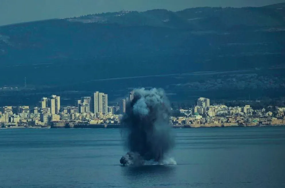 USA and Israel attack Iran. An incoming projectile explodes in Haifa Bay as Israel declared a nationwide alert following its attacks on Iran.