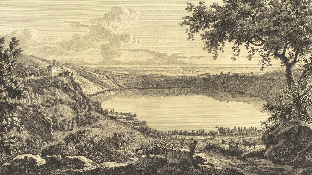 Lago di Nemi, acquaforte su carta vergata (1792).
