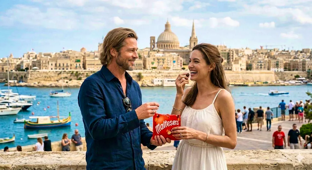 Theoretically, it could have happened like this: A "Brangelina" lookalike shares a bag of Maltesers.