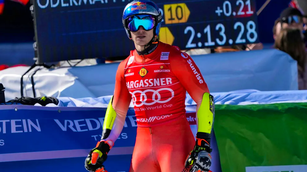 It's not green for Marco Odermatt in the giant slalom in Kranjska Gora.