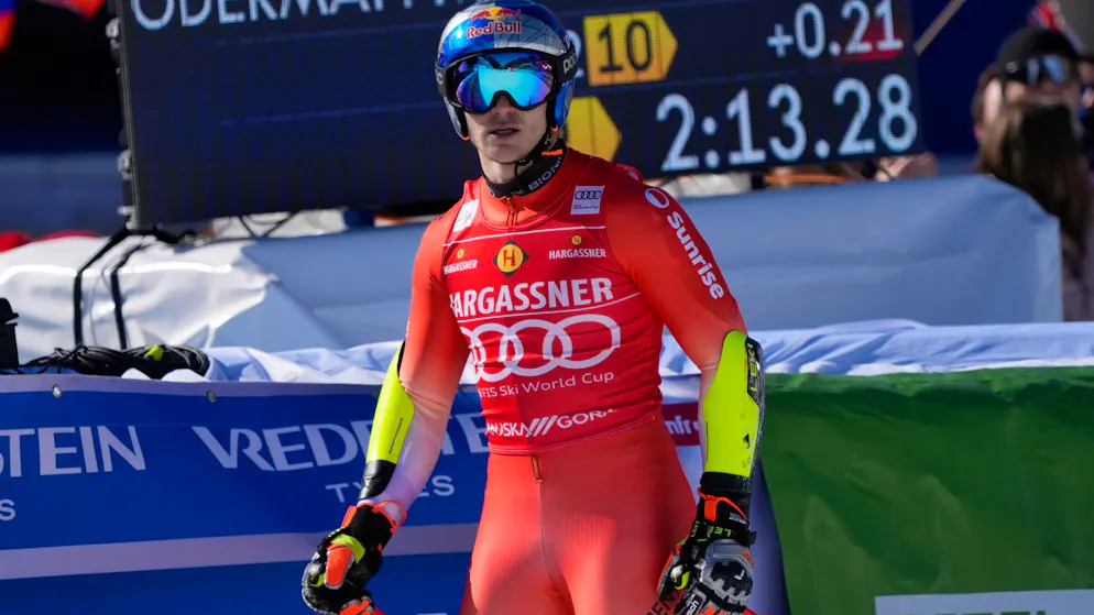 Es leuchtet nicht grün für Marco Odermatt beim Riesenslalom in Kranjska Gora.