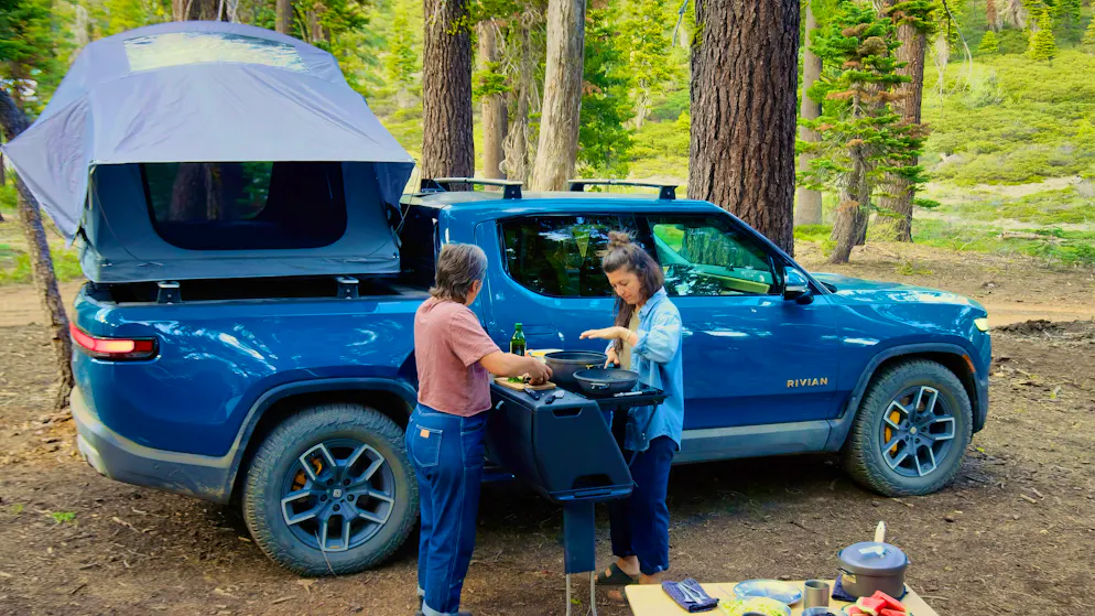 The Rivian R1T is positioned as a competitor to the Ford F-150 Lightning.