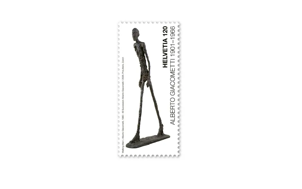 The stamp with the Giacometti figure "Homme qui marche".