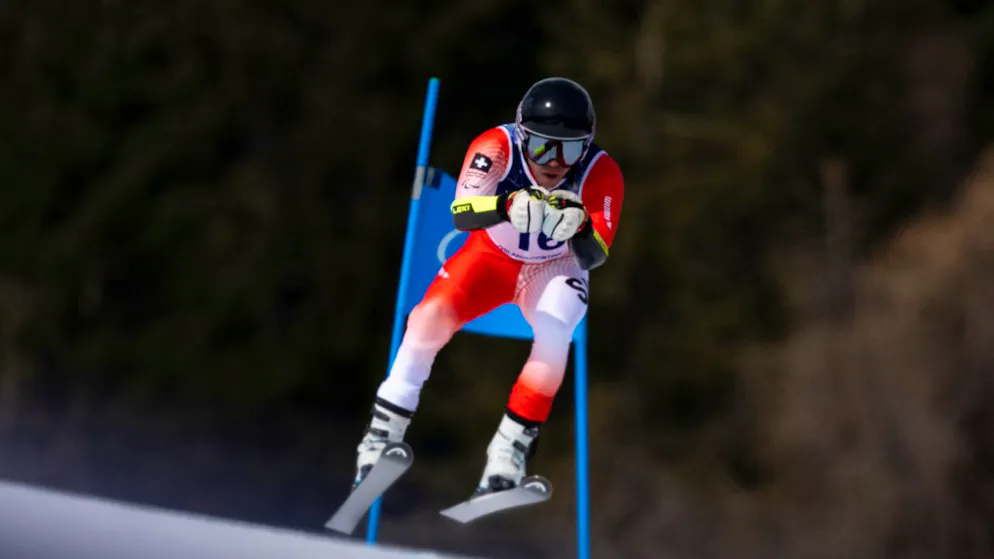 Next gold medal. Robin Cuche doubles up in the Super G