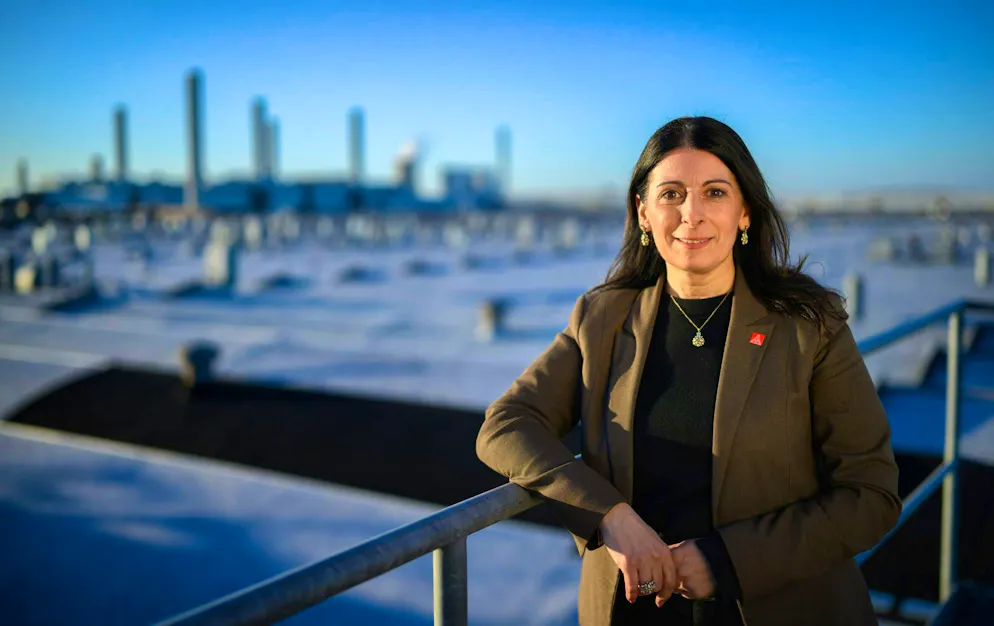 Head of the VW Works Council in front of the skyline of the VW plant in Wolfsburg. She demands that more central announcements should come from here in future.
