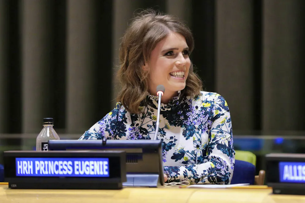 La princesse Eugenie dans son rôle de patronne de l'organisation "Anti-Slavery International" au siège de l'ONU à New York en juillet 2018. Elle a maintenant perdu ce poste.
