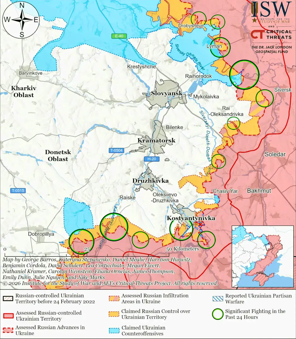 The fortress belt in Donetsk oblast stretches from Sloviansk via Kramatorsk to Kostyantynivka.
