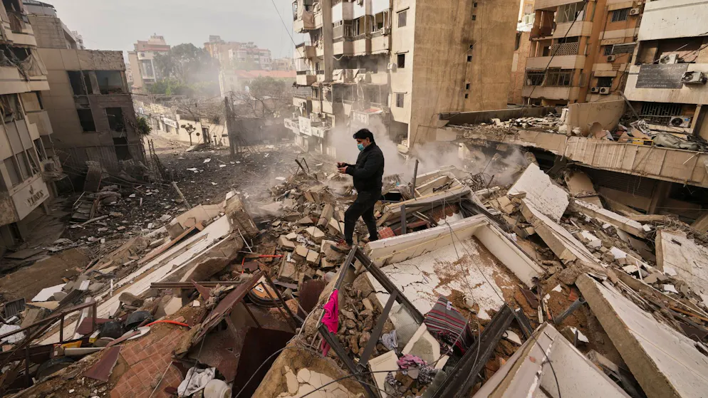 Bei einem israelischen Luftangriff zerstörte Gebäude in einem Vorort südlich von Beirut. (14. März 2026)