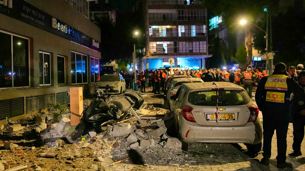 The impact site of an Iranian missile in Ramat Gan on Wednesday morning.