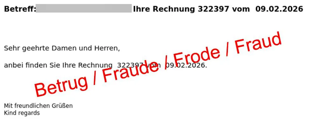 Example of an e-mail with an alleged invoice. 