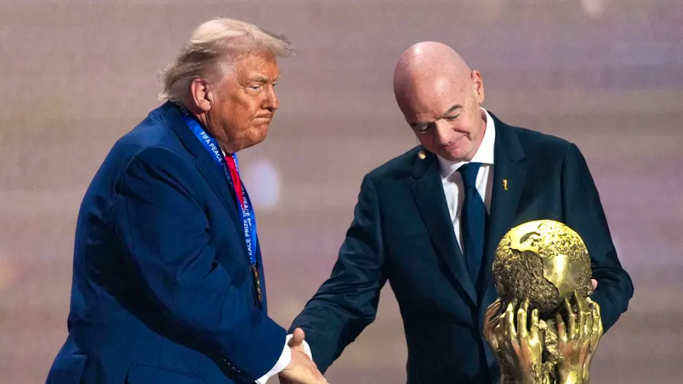 Best friends, but with some challenges ahead of the World Cup in the summer: US President Donald Trump (left) and FIFA President Gianni Infantino with the World Cup trophy